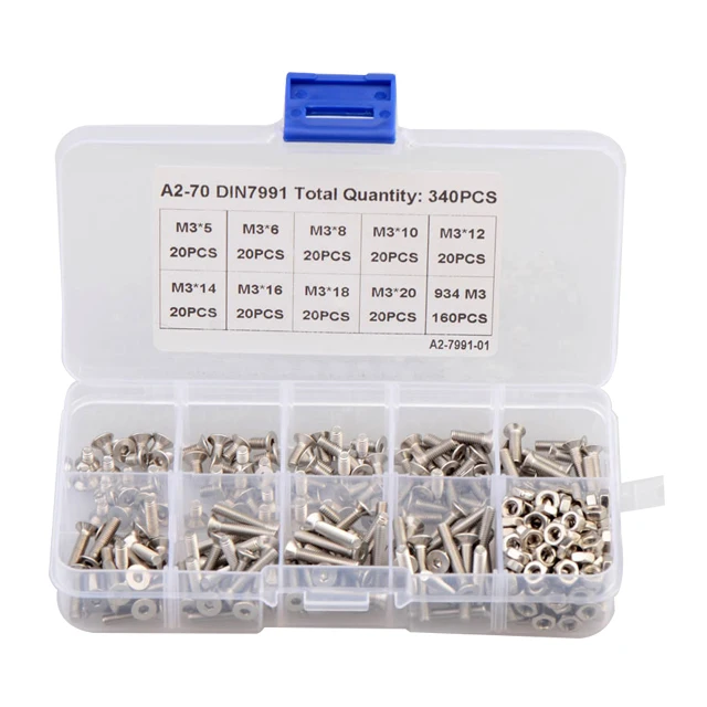 340pcs M3 is specially supplied for 304 stainless steel countersunk head hexagon screw and nut combination box
340pcs M3 is specially supplied for 304 stainless steel countersunk head hexagon screw and nut combination box