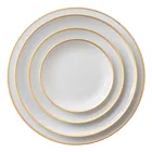 Hot Sale Round White Gold Rimmed Ceramic Fine Bone China Dinnerware Dinner Plates Sets for Wedding Renting