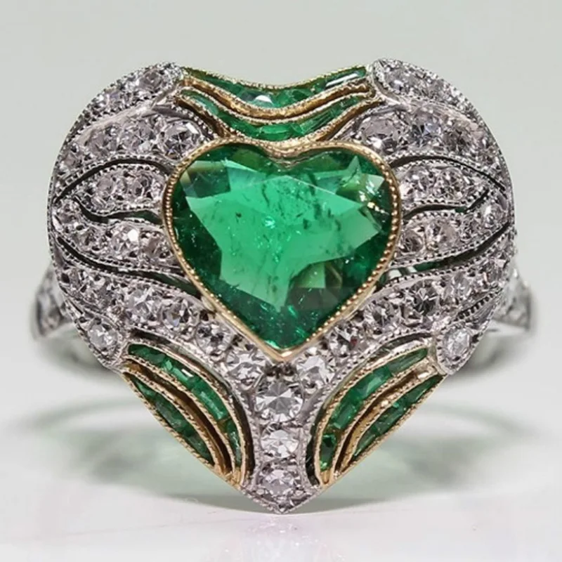 Europe And America Popular Gorgeous 925 Silver Heart Cut Emerald Halo Zircon Ring Jewelry, Green
Europe And America Popular Gorgeous 925 Silver Heart Cut Emerald Halo Zircon Ring Jewelry, Green