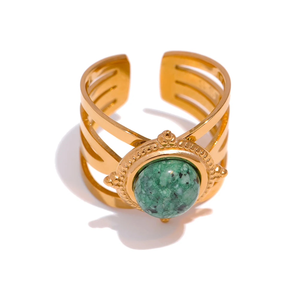 JINYOU 882 Green African Turquoise StoneFrance Ring 18k Gold Plated Jewelry Stainless Steel Chic Charm Finger Ring for Women
JINYOU 882 Green African Turquoise StoneFrance Ring 18k Gold Plated Jewelry Stainless Steel Chic Charm Finger Ring for Women