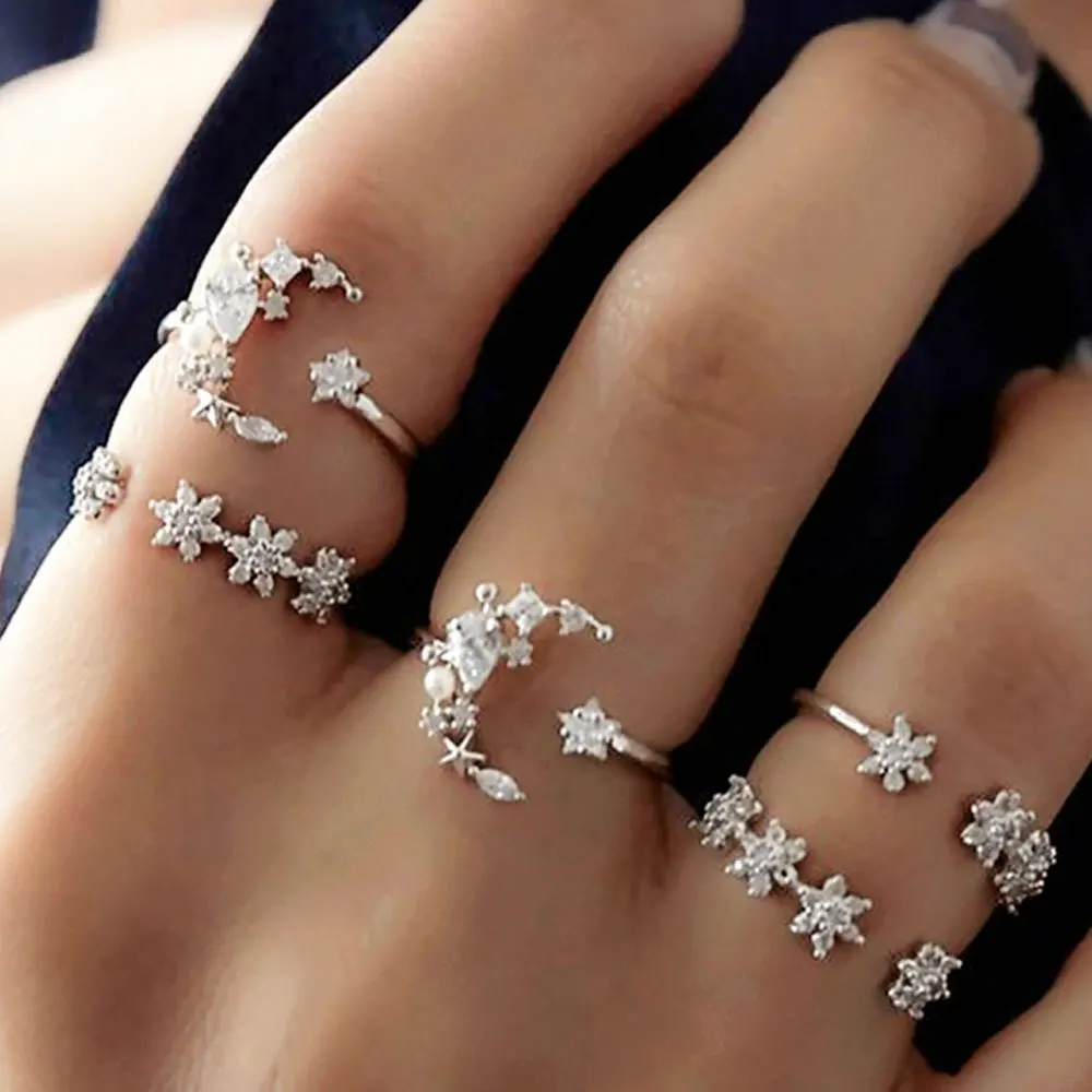 Bohemian 5-Piece Diamond Set Ring Female Vintage Wedding Festival Star Moon Crystal Ring, Picture shows 
Bohemian 5-Piece Diamond Set Ring Female Vintage Wedding Festival Star Moon Crystal Ring, Picture shows