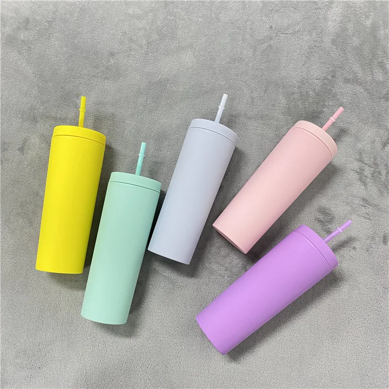 20oz Matte Colored Double Walled Acrylic Plastic Pastel Colors Matte Skinny Tumbler with Lid and Straw, As photo 
20oz Matte Colored Double Walled Acrylic Plastic Pastel Colors Matte Skinny Tumbler with Lid and Straw, As photo