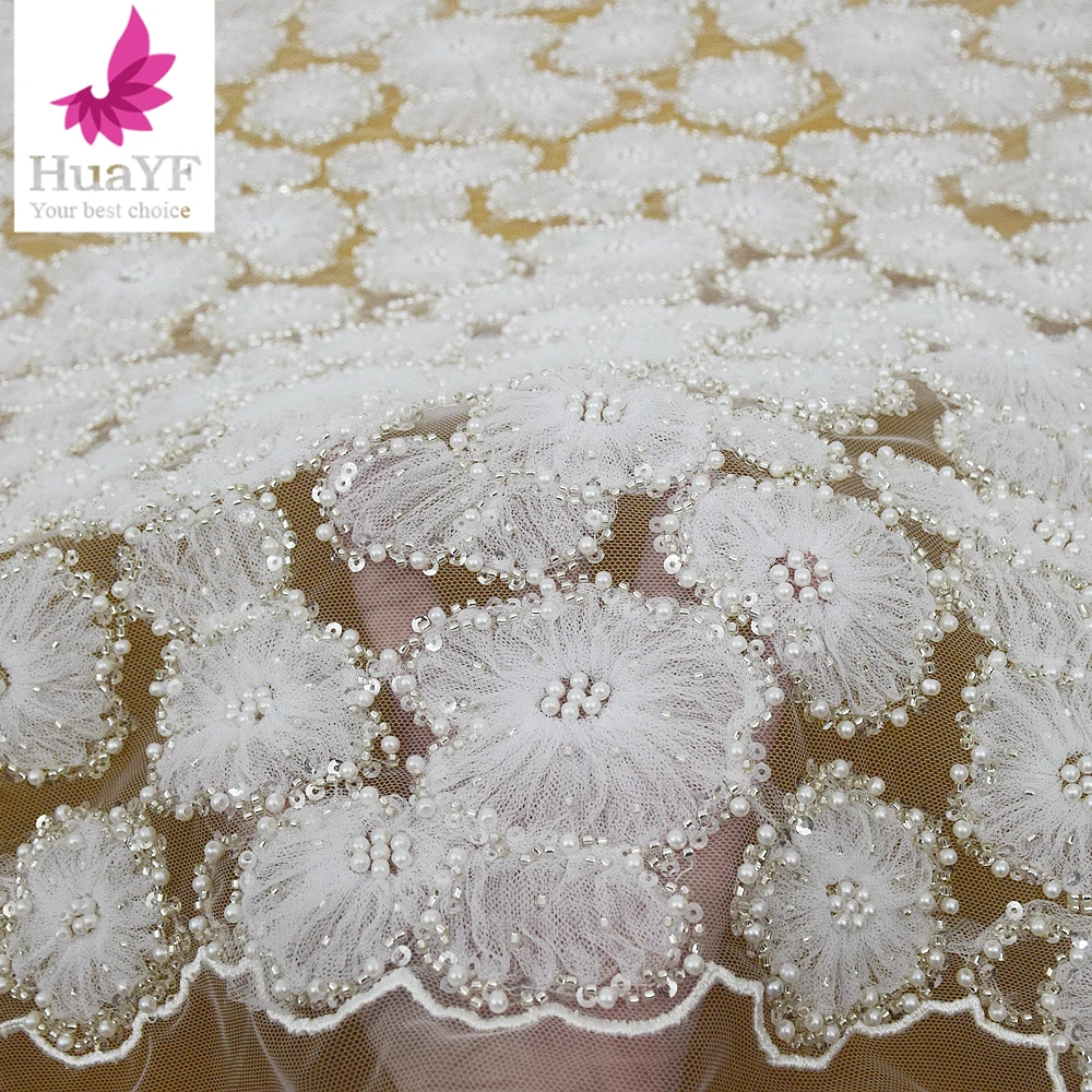 HY2480 Top end quality white heavy beaded pearls embroidery coiling lace with sequins for wedding bridal dress
HY2480 Top end quality white heavy beaded pearls embroidery coiling lace with sequins for wedding bridal dress