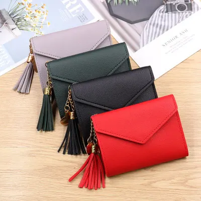 Wholesale Women Leather Short Clutch Wallet Card Holders Mini Fashion Coin Purse 2020 with tassel, Red, purple, green, blue, black, pink
Wholesale Women Leather Short Clutch Wallet Card Holders Mini Fashion Coin Purse 2020 with tassel, Red, purple, green, blue, black, pink