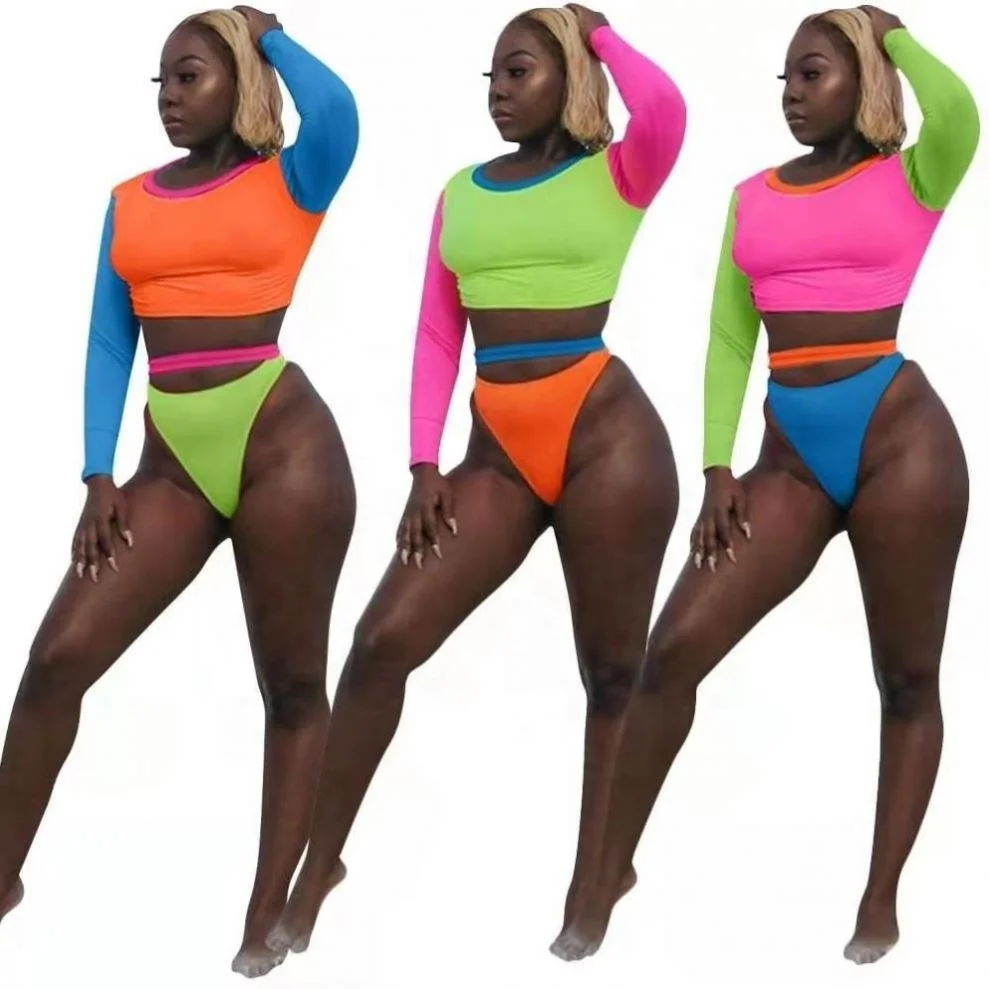 New arrivals fashion bikini O-Neck long sleeve crop color patchwork 2 pieces set beach wear women swimsuit with belt
New arrivals fashion bikini O-Neck long sleeve crop color patchwork 2 pieces set beach wear women swimsuit with belt
