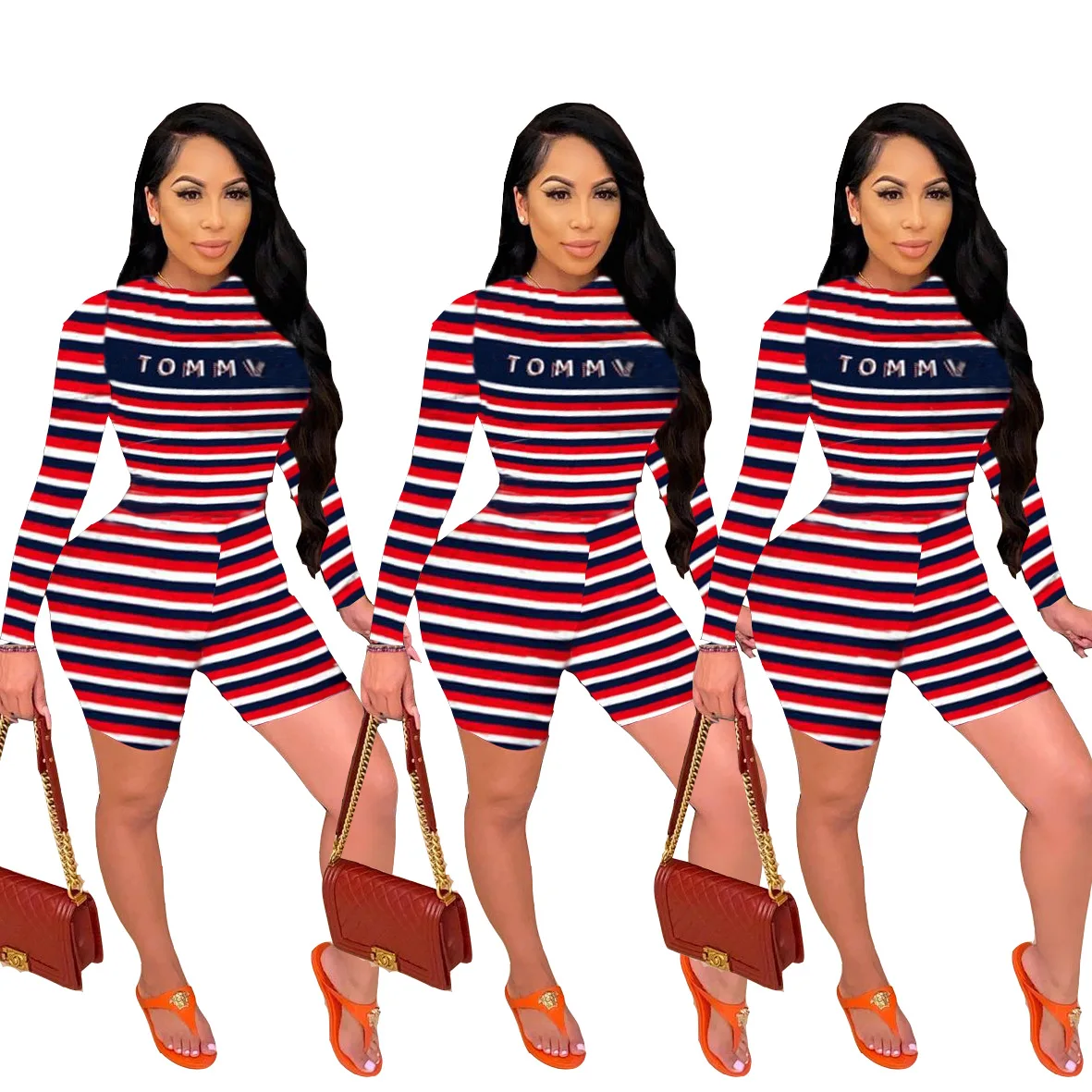 2021 Casual striped long sleeve women's t-shir sports suit ladies pants plus size women one piece jumpsuits
2021 Casual striped long sleeve women's t-shir sports suit ladies pants plus size women one piece jumpsuits