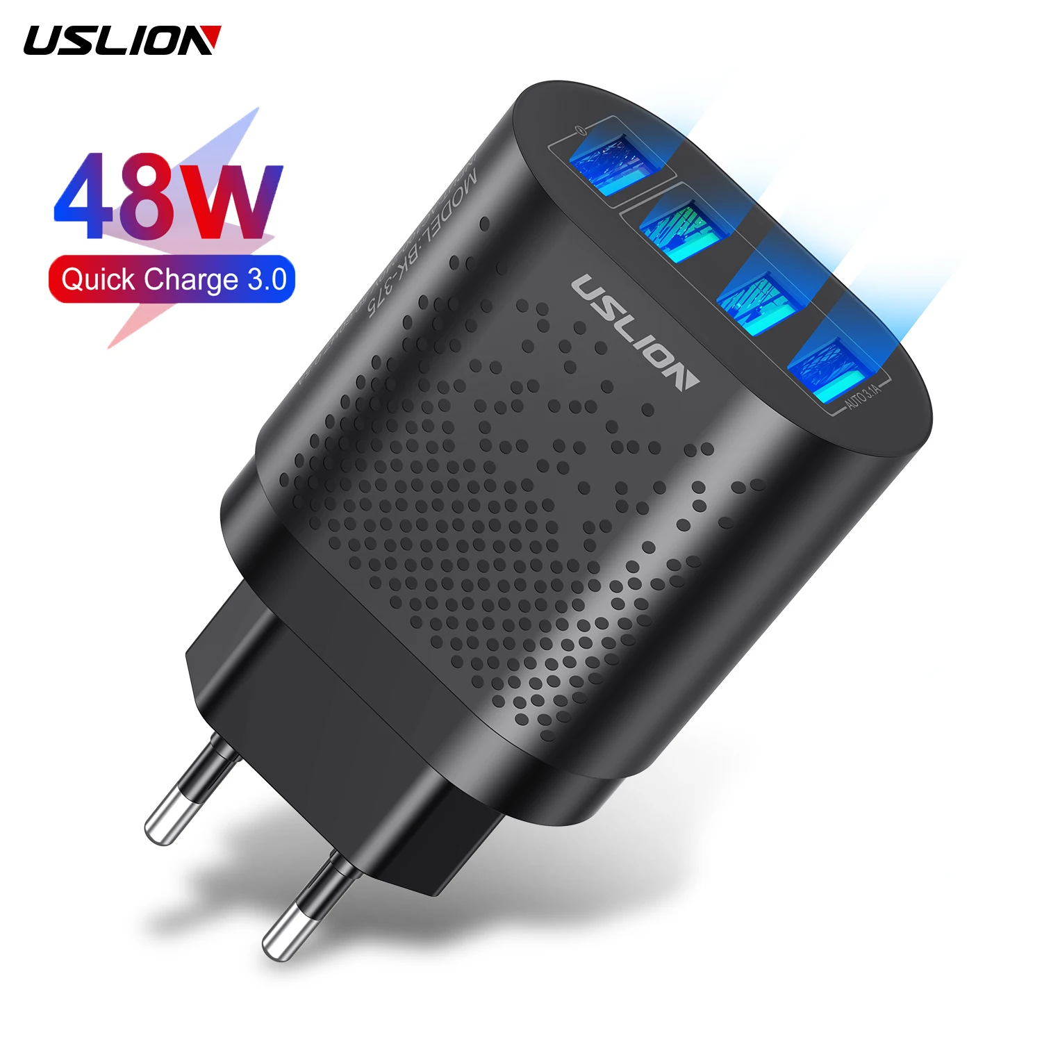 

USLION Universal Wall Socket 4 Port USB Chargers Mobile Phone 3A Tablet charger QC 3.0 Fast Mobile Phone Travel Wall Charger