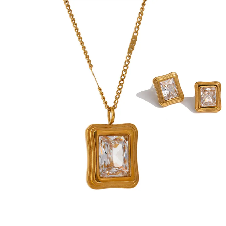 Wholesale18k Gold Plated Earrings Jewellery Zircon Jewelry Sets New Design Dubai Womens Fashion Shiny Square Pendant Necklaces
Wholesale18k Gold Plated Earrings Jewellery Zircon Jewelry Sets New Design Dubai Womens Fashion Shiny Square Pendant Necklaces