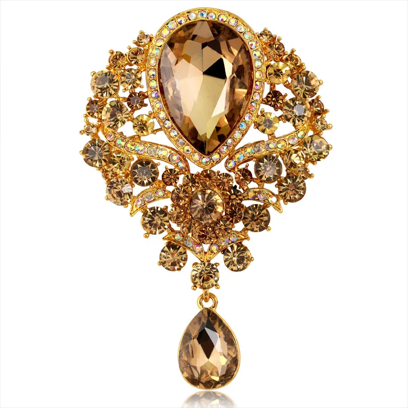 Fashion Jewelry Colorful Water Drop Shaped Rhinestone Brooches Luxury Women 18k Champagne Ruby Brooch Pin Bridal Accessories
Fashion Jewelry Colorful Water Drop Shaped Rhinestone Brooches Luxury Women 18k Champagne Ruby Brooch Pin Bridal Accessories