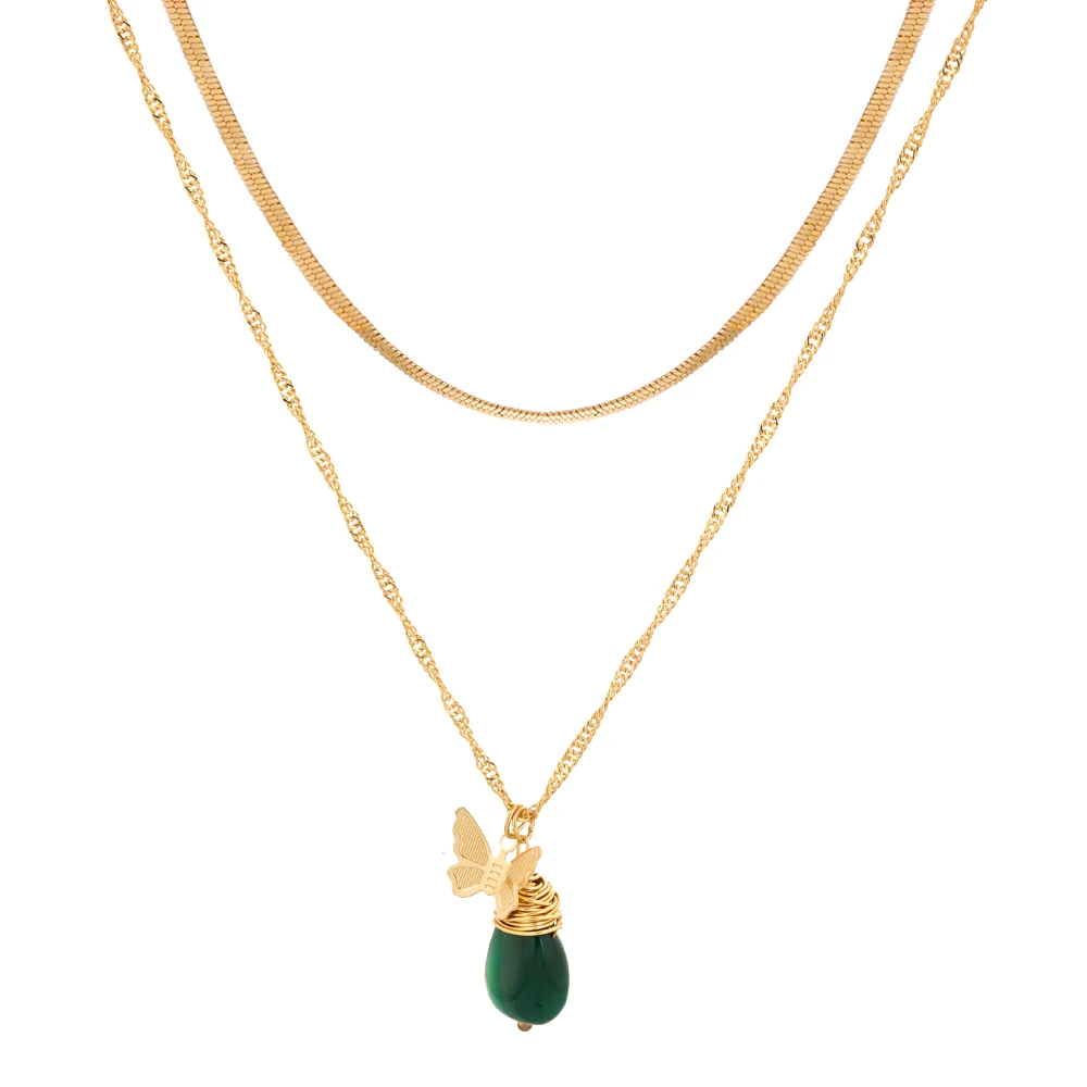 New Selling Elegant Butterfly Green Natural Stone Pendant Multilayer Necklace Woman Jewelry
New Selling Elegant Butterfly Green Natural Stone Pendant Multilayer Necklace Woman Jewelry