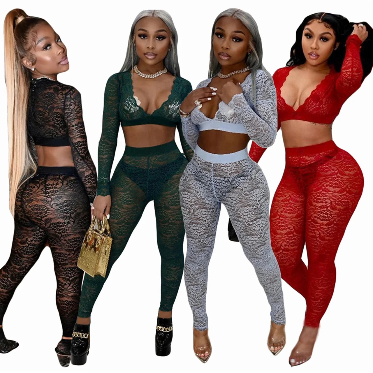 Spring Autumn Sexy Hollow Out Lace Mesh Two Piece Outfits Valentine Day Crop Top Lace Lingerie Two Piece Pants Set
Spring Autumn Sexy Hollow Out Lace Mesh Two Piece Outfits Valentine Day Crop Top Lace Lingerie Two Piece Pants Set