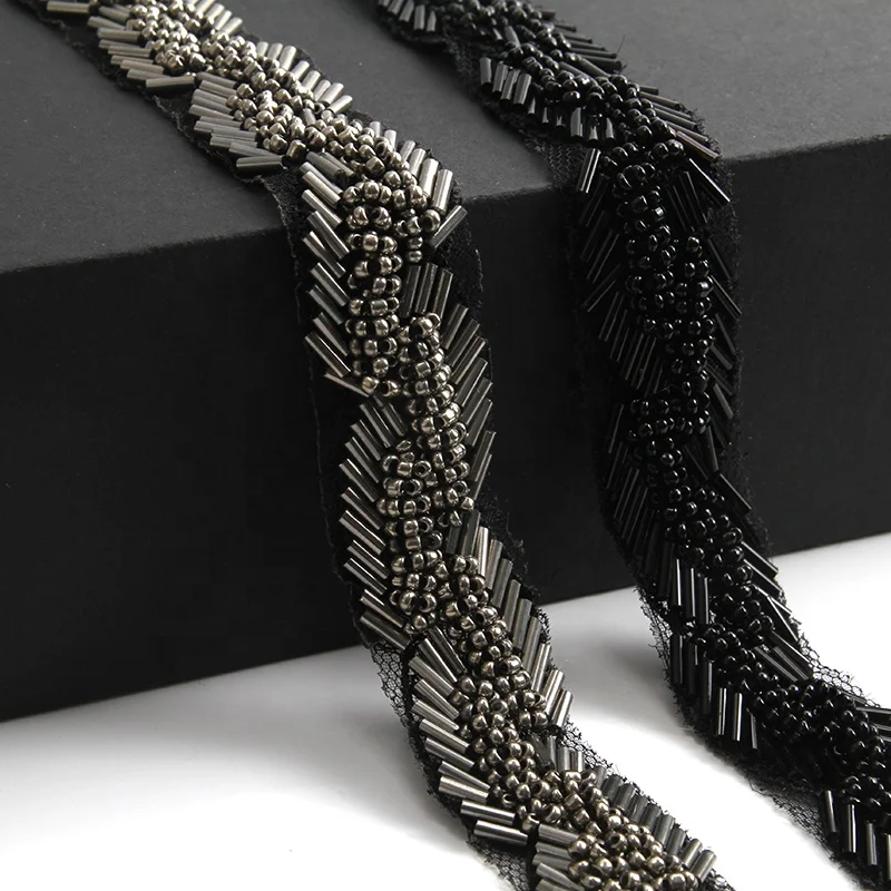 Fashion black color handmade pearl beaded rhinestoneslace trim designs sewing on garments
Fashion black color handmade pearl beaded rhinestoneslace trim designs sewing on garments