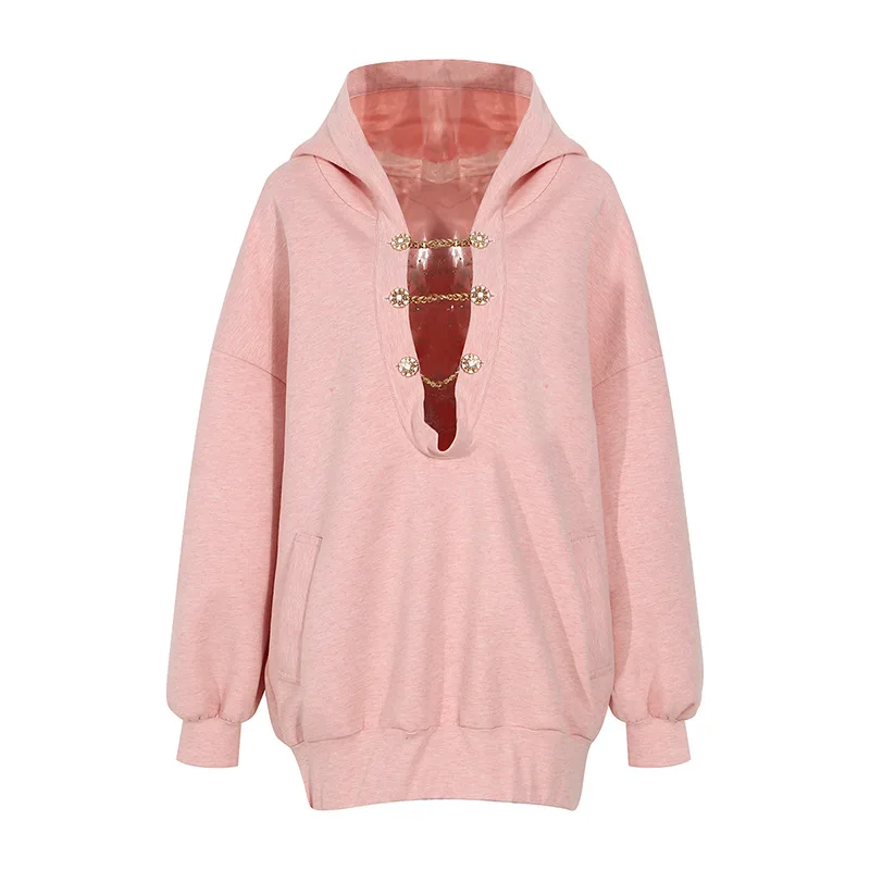 High Street Girl Pink Loose Mid-length Sweatshirt Embroidered Hooded Tops Sweatshirt For Women, Pink/gray
High Street Girl Pink Loose Mid-length Sweatshirt Embroidered Hooded Tops Sweatshirt For Women, Pink/gray