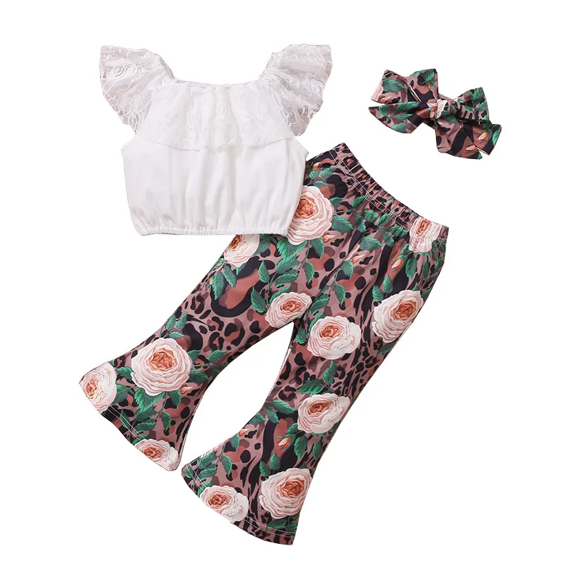 Kids clothing sets baby girl clothes flying sleeve lace top + printed bell bottoms bow 3 pieces set for toddlers girls, As picture shows
Kids clothing sets baby girl clothes flying sleeve lace top + printed bell bottoms bow 3 pieces set for toddlers girls, As picture shows