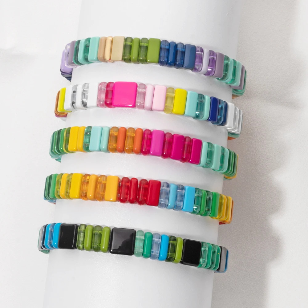 Hot Sale Summer Holiday Jewelry Colorful Beads Enamel Acrylic Sliced Stretch Bracelet for Women
Hot Sale Summer Holiday Jewelry Colorful Beads Enamel Acrylic Sliced Stretch Bracelet for Women