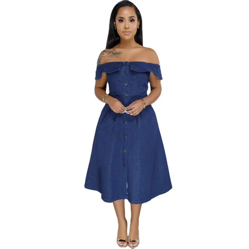 High quality wholesale ladies dress strapless slim fit waist big swing denim fashion sexy dress
High quality wholesale ladies dress strapless slim fit waist big swing denim fashion sexy dress