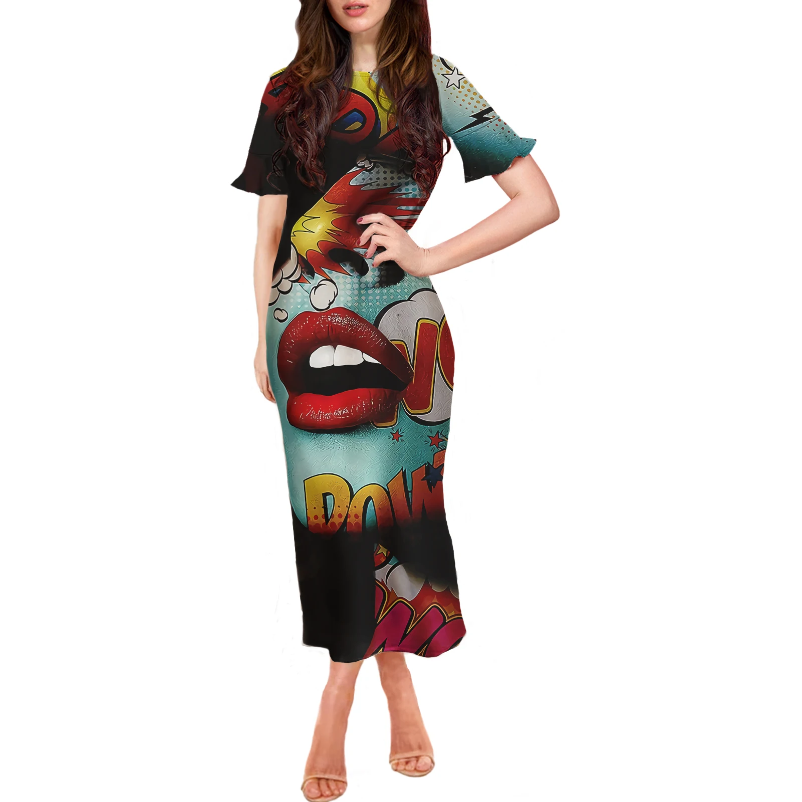 New Arrivals Women Trendy Dress Plus Size Short Ruffle Sleeve Sexy Dress Big Red lip Print Ladies cool Girl Dress
New Arrivals Women Trendy Dress Plus Size Short Ruffle Sleeve Sexy Dress Big Red lip Print Ladies cool Girl Dress