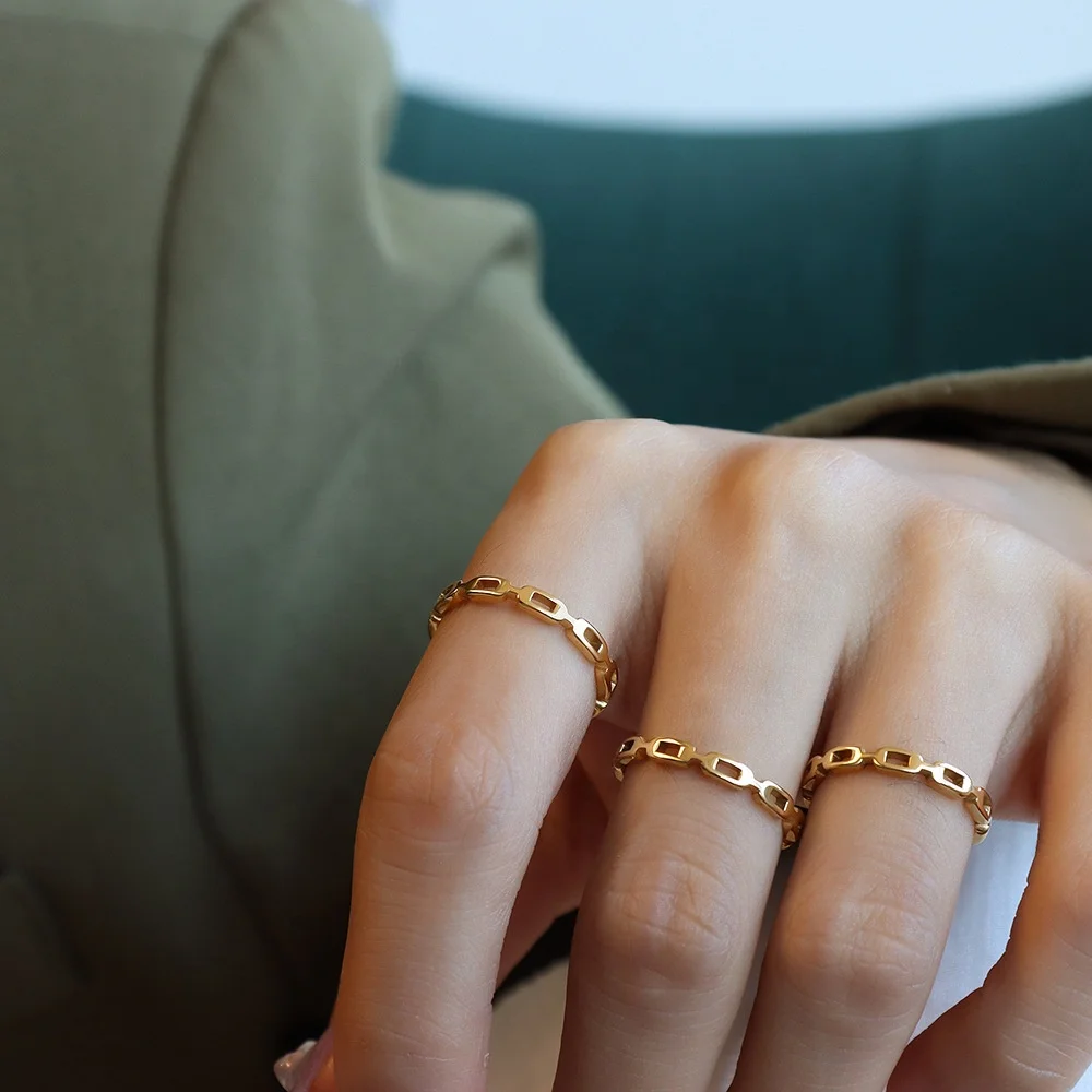 Trendy Simple Stainless Steel 18K Gold Filled Thin Hollow Chain Ring Women, As the picture
Trendy Simple Stainless Steel 18K Gold Filled Thin Hollow Chain Ring Women, As the picture