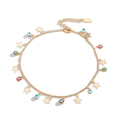 Fashion Anklet Chain Star Multi Chips Tassel Charm Anklet Evil Eye Jewelry, Rose gold,gold,silver