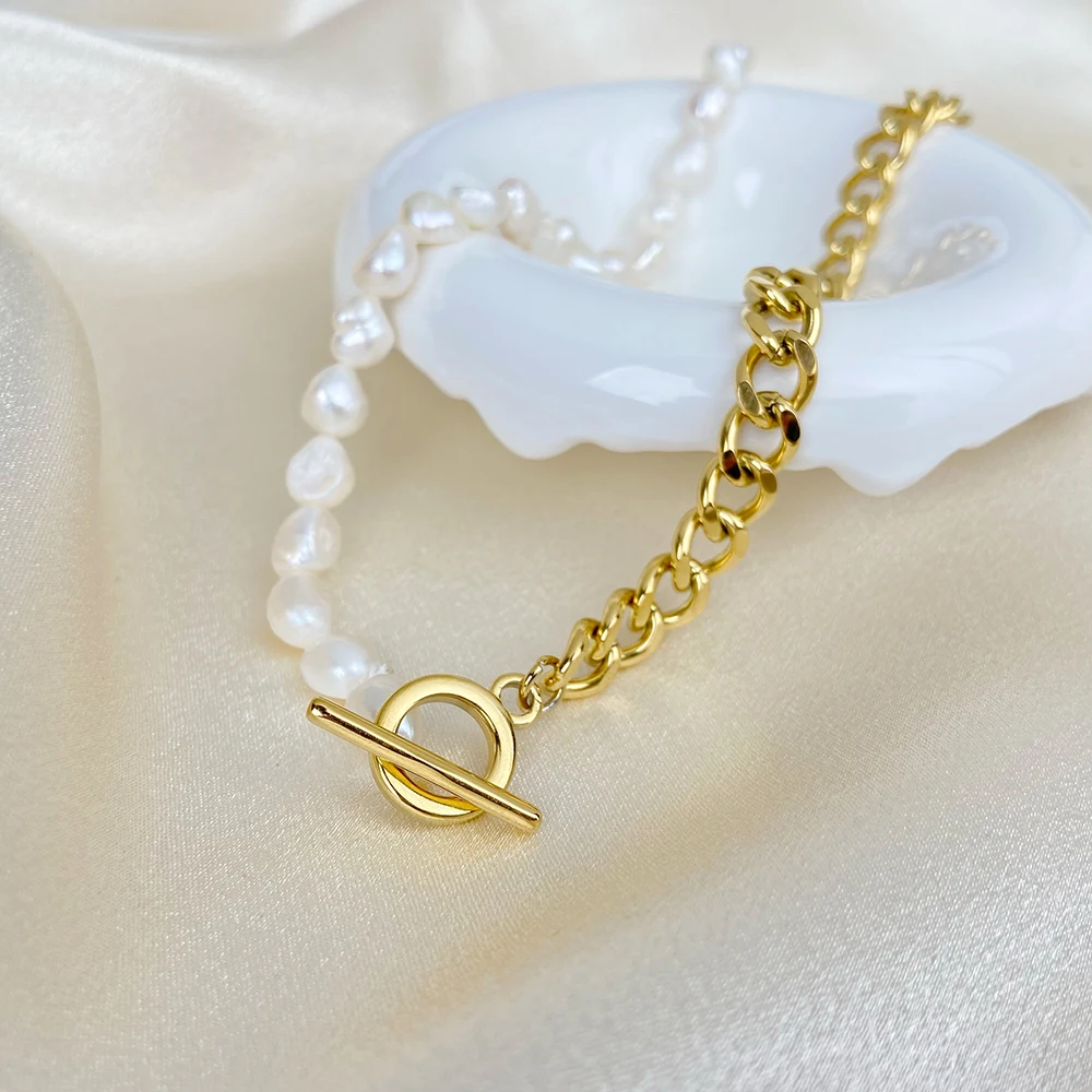 Fashion Patchwork Half Cuban Half Freshwater Pearl Necklace Gold Plated Stainless Steel Cuban Necklace Jewelry 2024
Fashion Patchwork Half Cuban Half Freshwater Pearl Necklace Gold Plated Stainless Steel Cuban Necklace Jewelry 2024