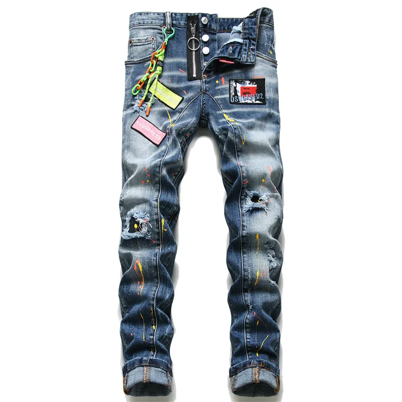 Fashion Hip Hop Punk Pants Patchwork Designer Jeans Men Blue Slim Fit Ripped Destroyed Men Jeans Denim Jeans
Fashion Hip Hop Punk Pants Patchwork Designer Jeans Men Blue Slim Fit Ripped Destroyed Men Jeans Denim Jeans