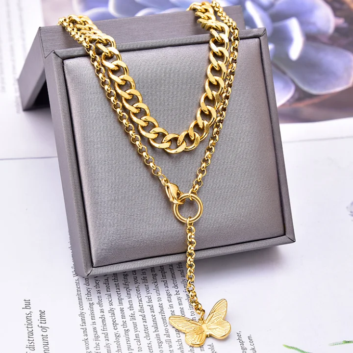Butterfly pendant necklace Double layer thick stainless steel necklace for women girls Jewelry
Butterfly pendant necklace Double layer thick stainless steel necklace for women girls Jewelry