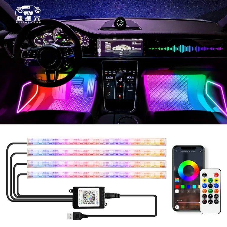 

Universal Car Lighting accessories 12V symphony rgb interior car ambient Flow Light APP Control Changing atmosphere light for Ca