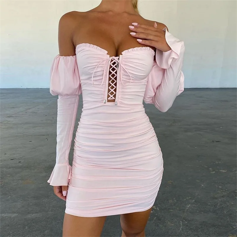 2021 New Arrival spring women off shoulder solid color long sleeve dress women casual dresses
2021 New Arrival spring women off shoulder solid color long sleeve dress women casual dresses