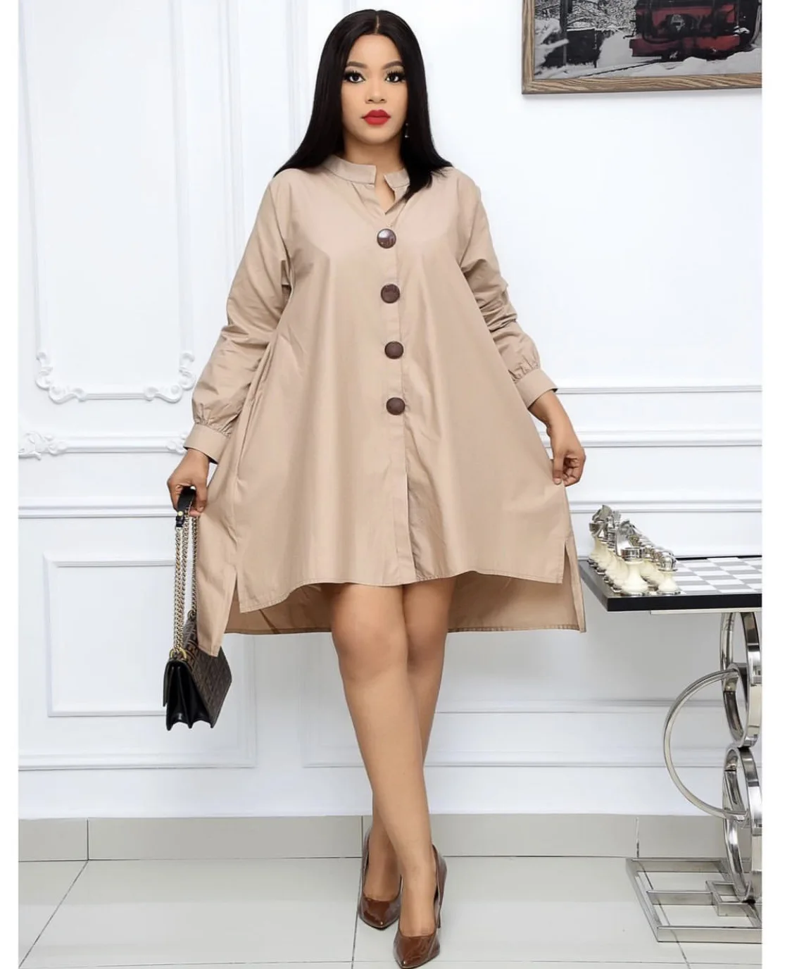 NEW Fashion Elegant sexy formal V-neck long sleeve pleated solid color loose women dress, As showed
NEW Fashion Elegant sexy formal V-neck long sleeve pleated solid color loose women dress, As showed