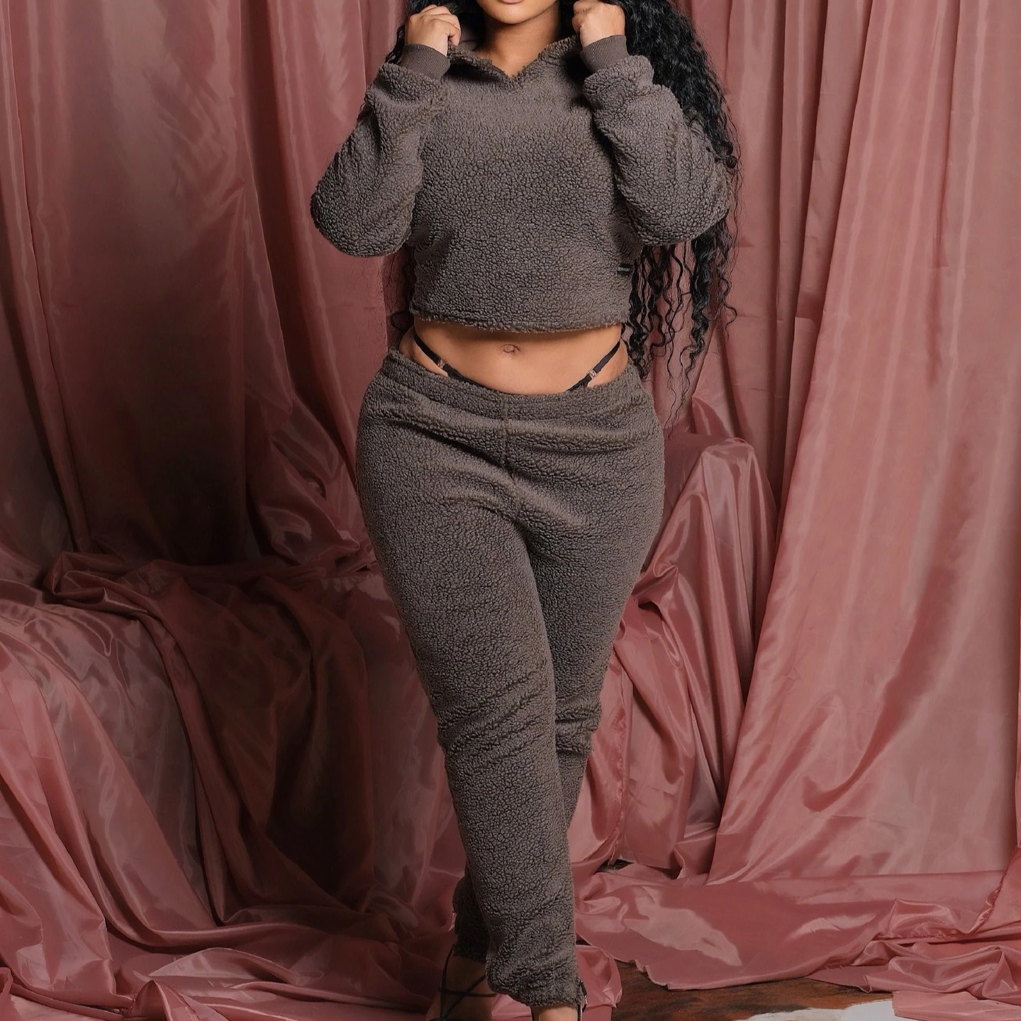 Back Lace-Up Lambswool Teddy Fluffy Womens Set Hooded Top And Pants Outfits Fleece Winter Pair Top And Pant -CY, Pink,gray
Back Lace-Up Lambswool Teddy Fluffy Womens Set Hooded Top And Pants Outfits Fleece Winter Pair Top And Pant -CY, Pink,gray