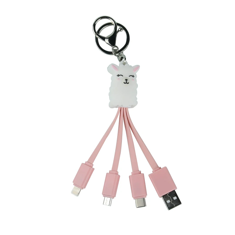 Fun promotional gift cable charger Cute cartoon 3 in 1 charger cable Alpaca animal pvc usb keychain cable, Colorful
Fun promotional gift cable charger Cute cartoon 3 in 1 charger cable Alpaca animal pvc usb keychain cable, Colorful