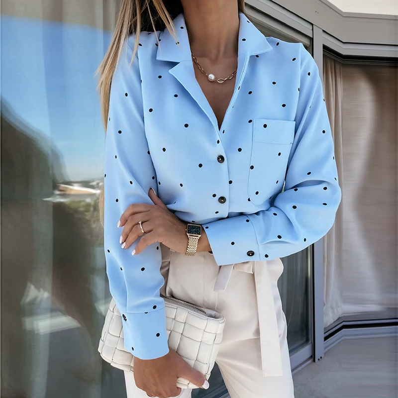 Office Lady Polka Dot Blouse Women Turn-down Collar Long Sleeve Shirt Top Pocket Button Casual Wear, Khaki
Office Lady Polka Dot Blouse Women Turn-down Collar Long Sleeve Shirt Top Pocket Button Casual Wear, Khaki