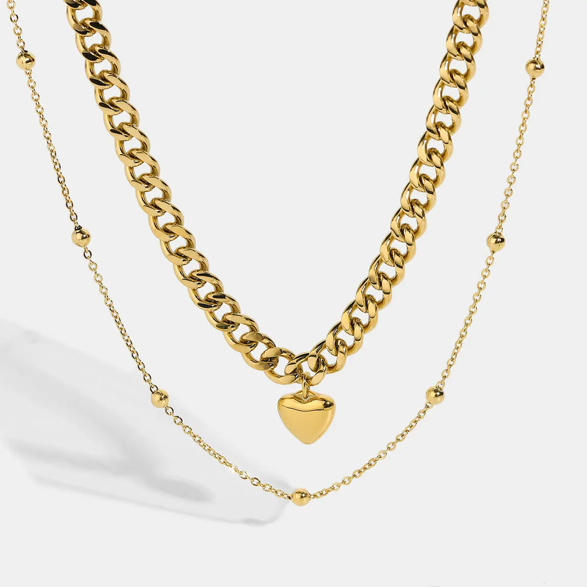 Double-layer 14K Gold Plated Stainless Steel Thin Round Bead Necklace Cuban Chain Necklace
Double-layer 14K Gold Plated Stainless Steel Thin Round Bead Necklace Cuban Chain Necklace