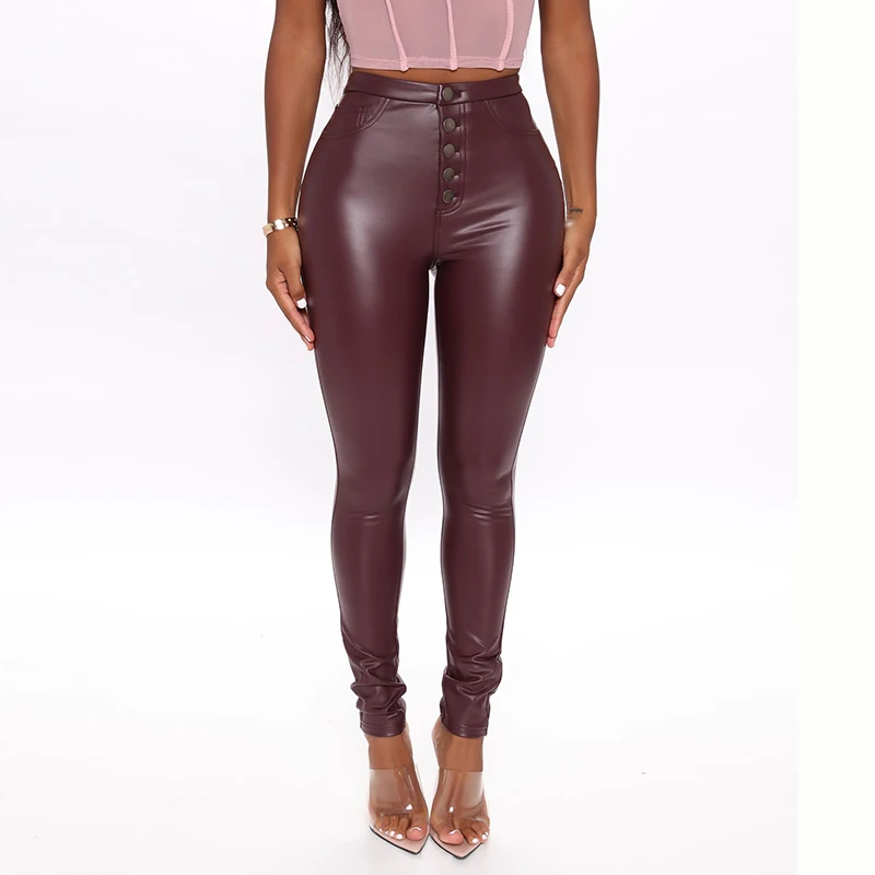 Winter Trousers Women High Waisted Bodycon PU Leather Pants Single-breasted Casual Black Leather Pants 2020, Black,wine
Winter Trousers Women High Waisted Bodycon PU Leather Pants Single-breasted Casual Black Leather Pants 2020, Black,wine