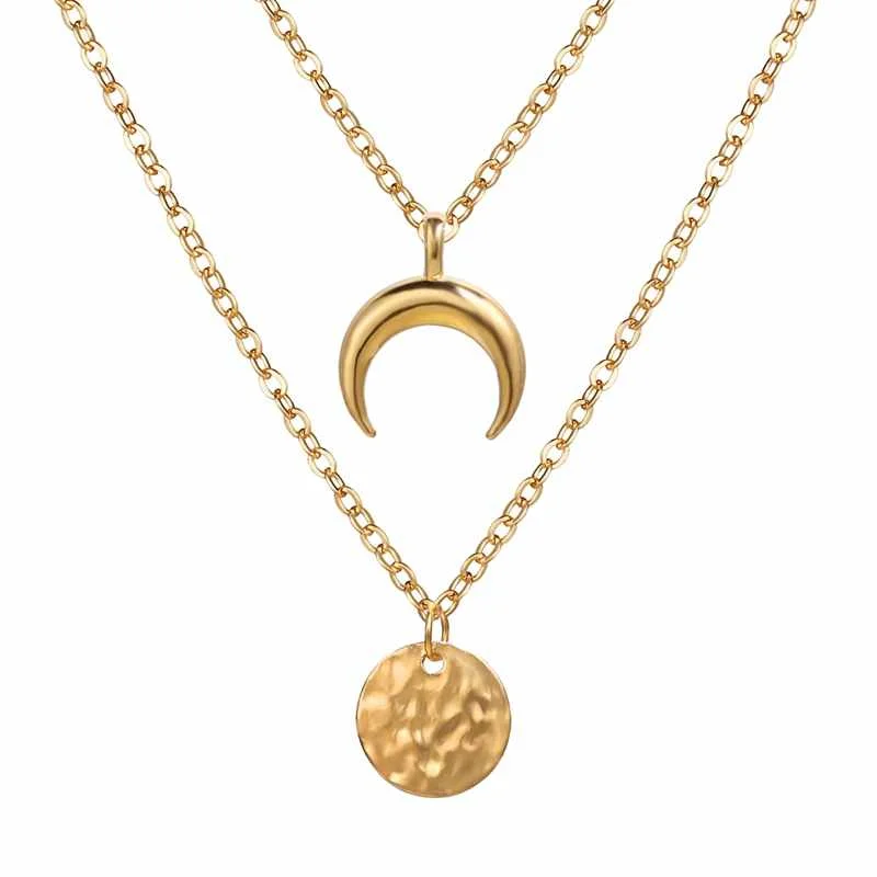 Factory Wholesale 2020 Gold Plated Double Layer Moon Pendant Jewellery Necklace for Women
Factory Wholesale 2020 Gold Plated Double Layer Moon Pendant Jewellery Necklace for Women