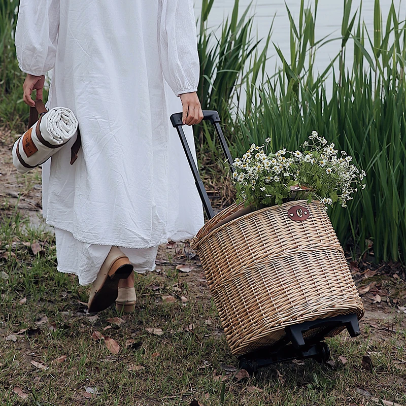 Outdoor picnic products camping basket large capacity push pull portable pull rod picnic basket handmade rattan, Natural color
Outdoor picnic products camping basket large capacity push pull portable pull rod picnic basket handmade rattan, Natural color