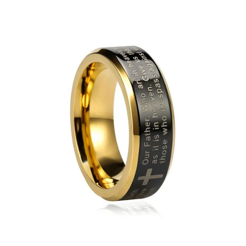 Bomei Jewelry Engraved Bible Cross Ring for Men 5 Colors Option Stainless Steel Stylish Prayer Male Jewelry
Bomei Jewelry Engraved Bible Cross Ring for Men 5 Colors Option Stainless Steel Stylish Prayer Male Jewelry