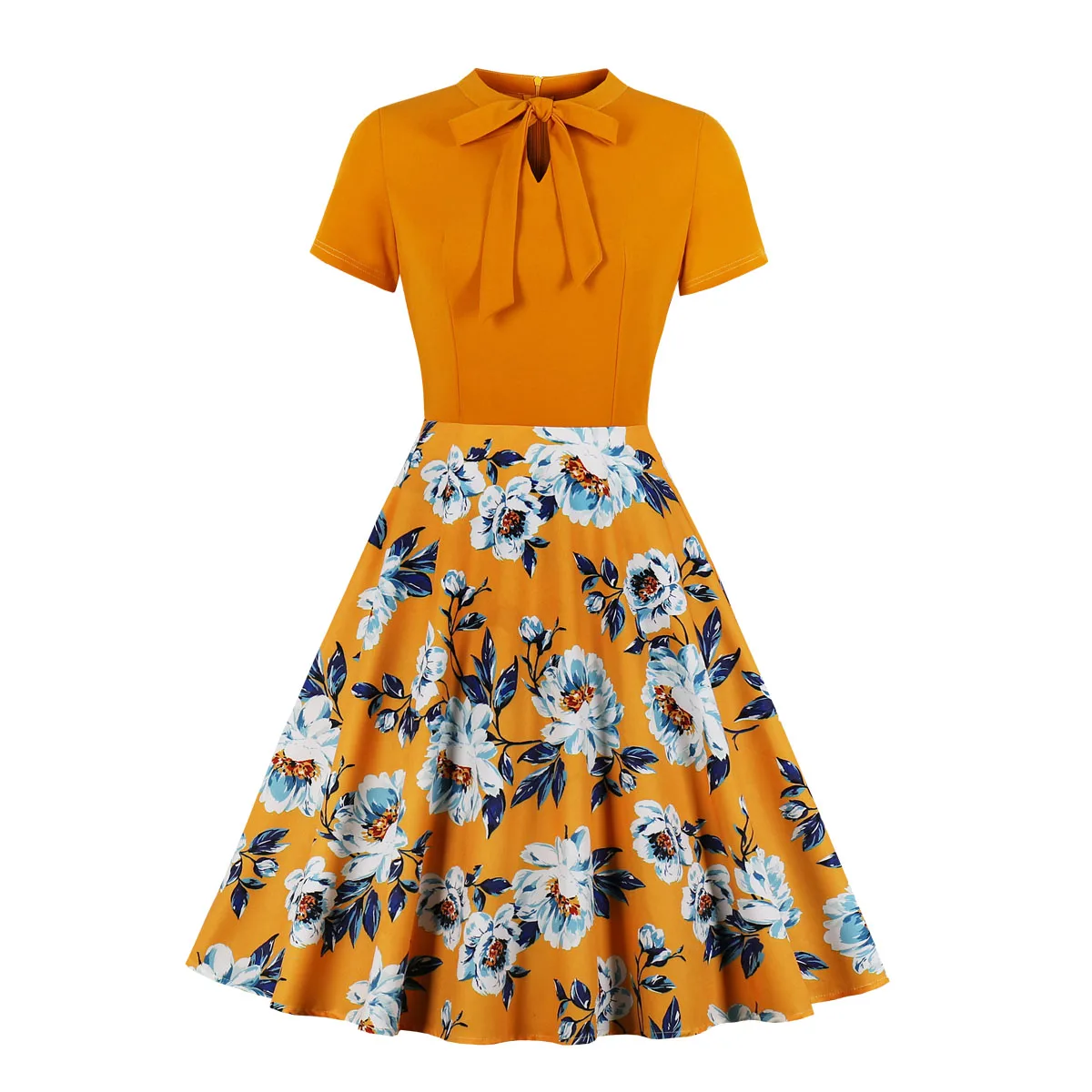 Plus-size women's dress tie bowknot short sleeve big flower recreational restore ancient ways dress
Plus-size women's dress tie bowknot short sleeve big flower recreational restore ancient ways dress