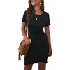 New Arrival Womens T Shirt 2019 Casual Crew Neck Ruched Stretchy Bodycon T Shirt Short Mini Dress T Shirt