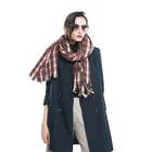 three-tone small plaid interlaced Winter warm long scarves and shawls with tassel