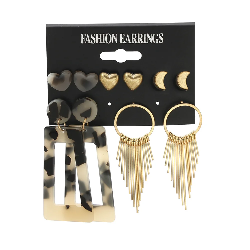 2021 Stylish 5 Pairs Set Geometric Circle Tassel Drop Earrings Heart Moon Shaped Stud Earrings Set, Picture shows/custom color
2021 Stylish 5 Pairs Set Geometric Circle Tassel Drop Earrings Heart Moon Shaped Stud Earrings Set, Picture shows/custom color
