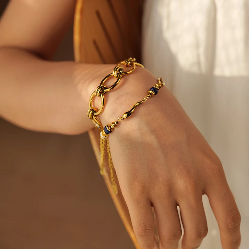 Natural Lapis Stone Bracelet 18K PVD Gold Plated Stainless Steel Aesthetic Pearl Beads Bracelet Jewelry For Women
Natural Lapis Stone Bracelet 18K PVD Gold Plated Stainless Steel Aesthetic Pearl Beads Bracelet Jewelry For Women