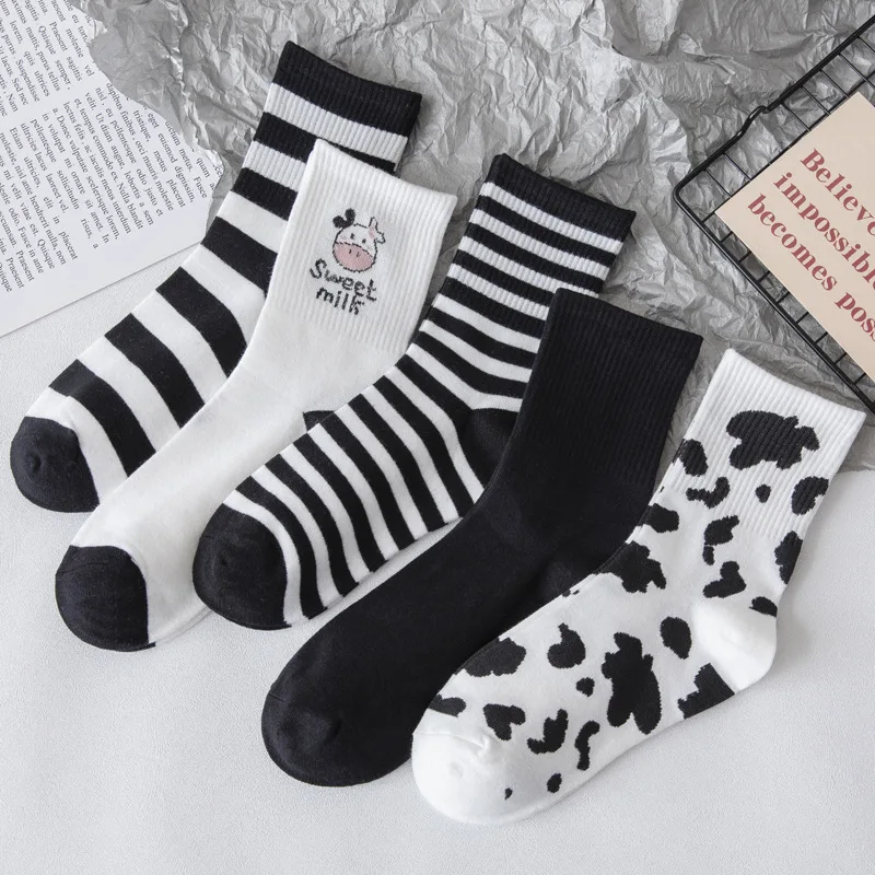 JULY'S SONG Cartoon Cow Striped Women Socks Cotton White Black Middle Tube Socks Fashion Spring Casual Girls Socks, 5 colors as shown
JULY'S SONG Cartoon Cow Striped Women Socks Cotton White Black Middle Tube Socks Fashion Spring Casual Girls Socks, 5 colors as shown