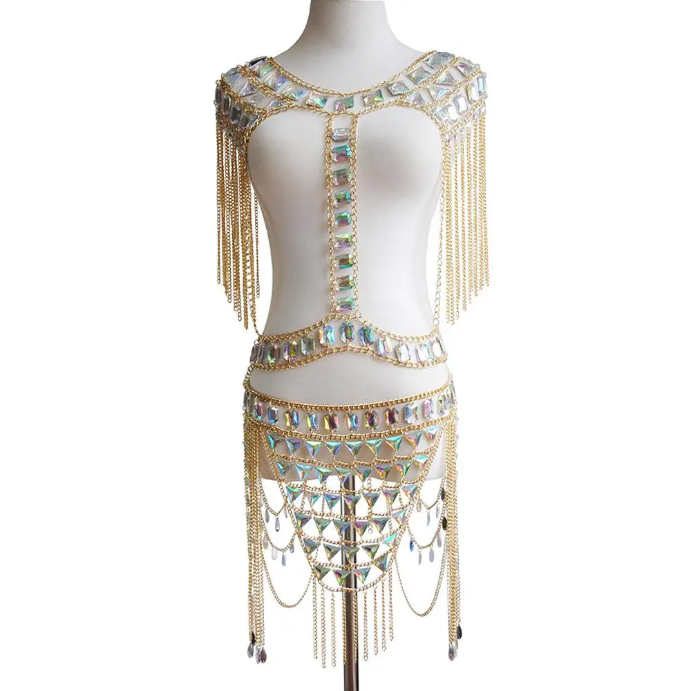 Sexy Acrylic handmade Multi-storey Tassel Shoulder Body Chains patchwork crystal bra Body chain set summer Beach for Women, Gold/silver
Sexy Acrylic handmade Multi-storey Tassel Shoulder Body Chains patchwork crystal bra Body chain set summer Beach for Women, Gold/silver