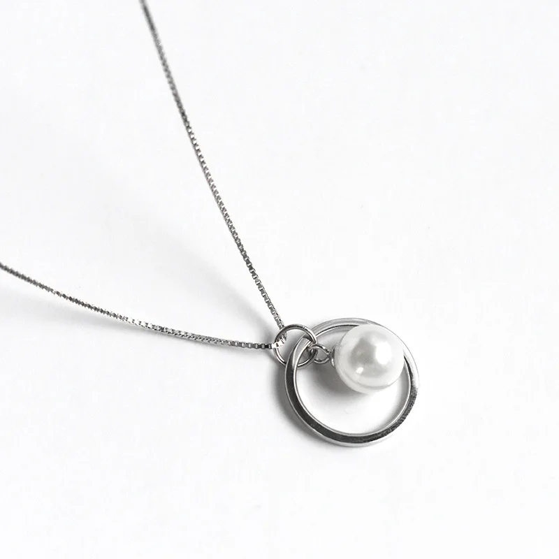 

Jewelry S925 sterling silver pearl circle necklace Korean style geometric clavicle chain female necklaces