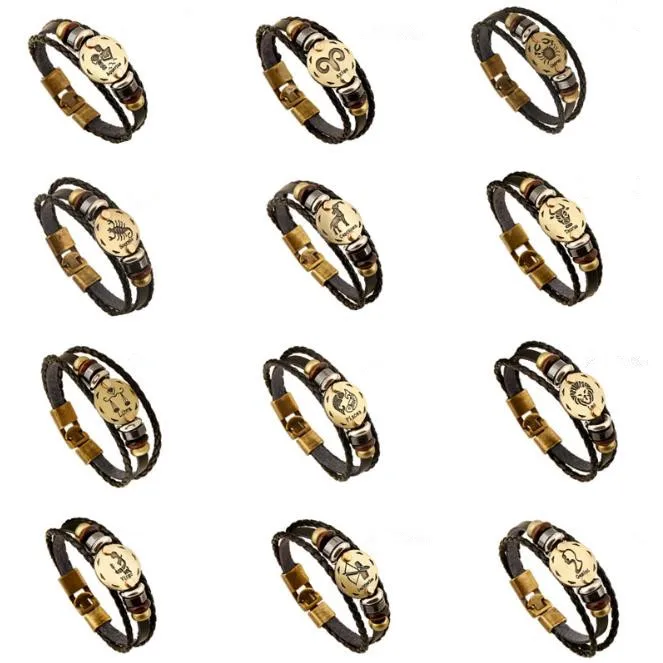 Men's Bracelet Steel and Leather Bracelet Vintage Punk Zodiac Sign Charm Bracelet, Black
Men's Bracelet Steel and Leather Bracelet Vintage Punk Zodiac Sign Charm Bracelet, Black
