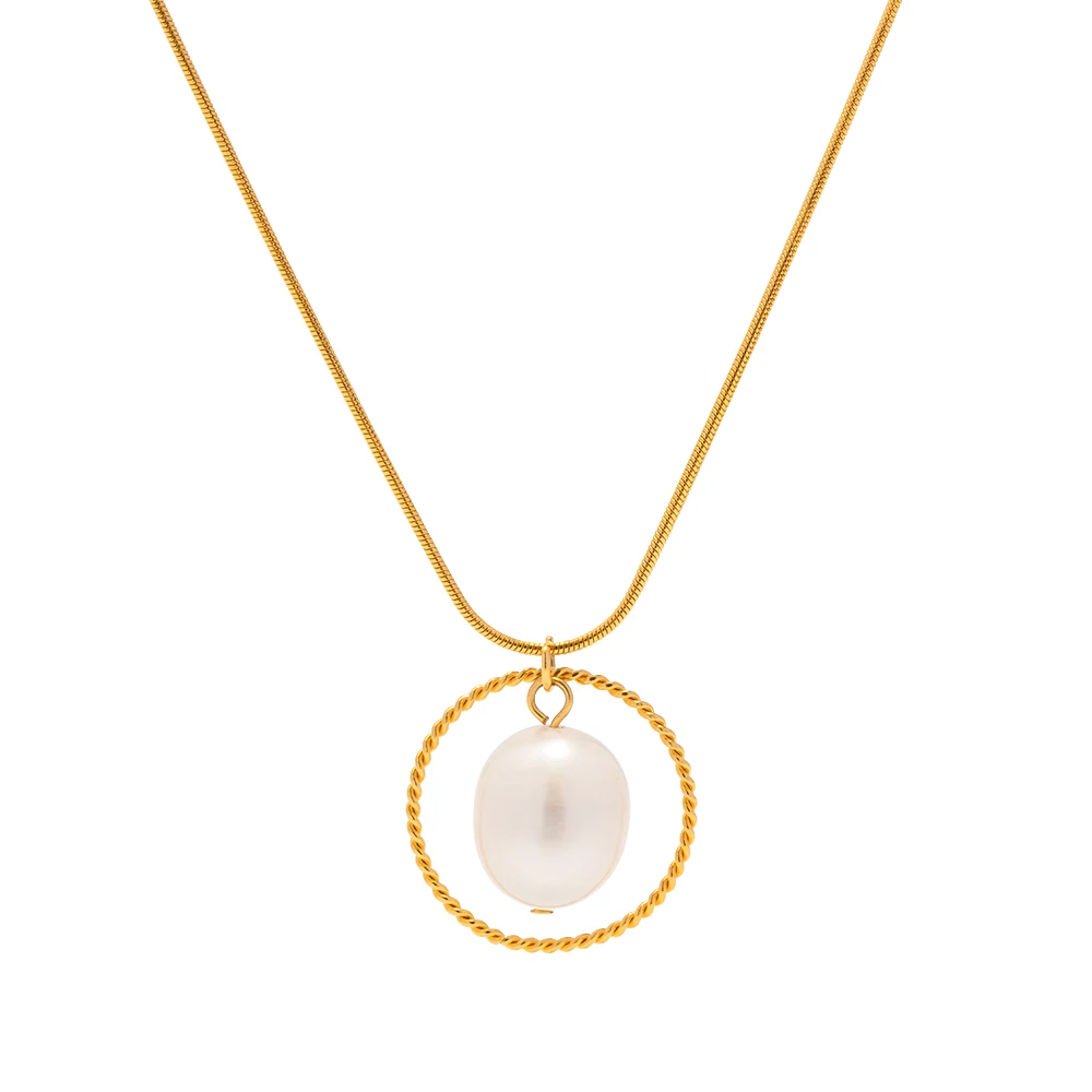 18K Gold Plated Stainless Steel Jewelry Gift Charm Waterproof Snake Bone Chain Freshwater Pearl Pendant Necklace
18K Gold Plated Stainless Steel Jewelry Gift Charm Waterproof Snake Bone Chain Freshwater Pearl Pendant Necklace