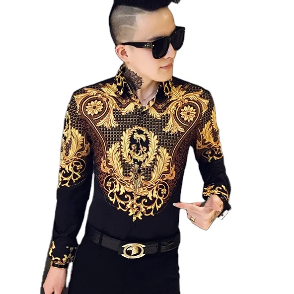 Luxury Black Gold Printed Shirt Royal Men's Tuxedo Fashion Men's Club Clothing Long-Sleeved Slim Street Dress Shirt Homme M-3XL
Luxury Black Gold Printed Shirt Royal Men's Tuxedo Fashion Men's Club Clothing Long-Sleeved Slim Street Dress Shirt Homme M-3XL
