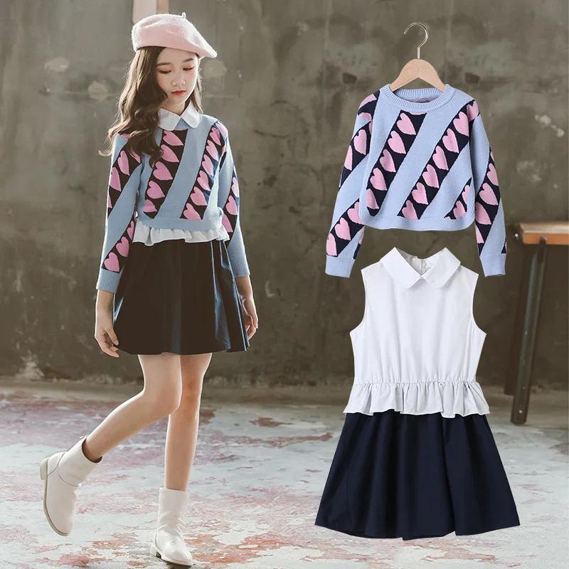 Girl winter sweater thicken new middle school children sweet sweater girl fashion two sets
Girl winter sweater thicken new middle school children sweet sweater girl fashion two sets