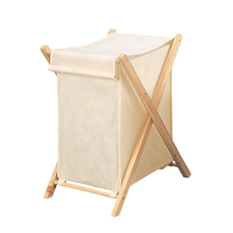 Wood X-frame laundry basket collapsible foldable laundry basket